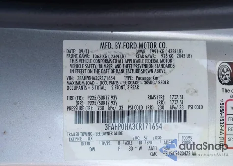 2012 Ford Fusion Se from USA, damaged, VIN 3FAHP0HA3CR171654